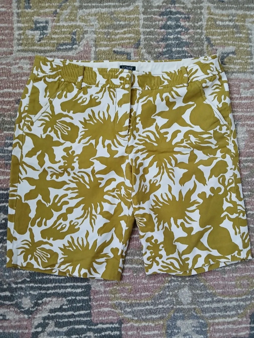 J. Crew City Fit Chino Shorts size 6 mustard yellow tropical print